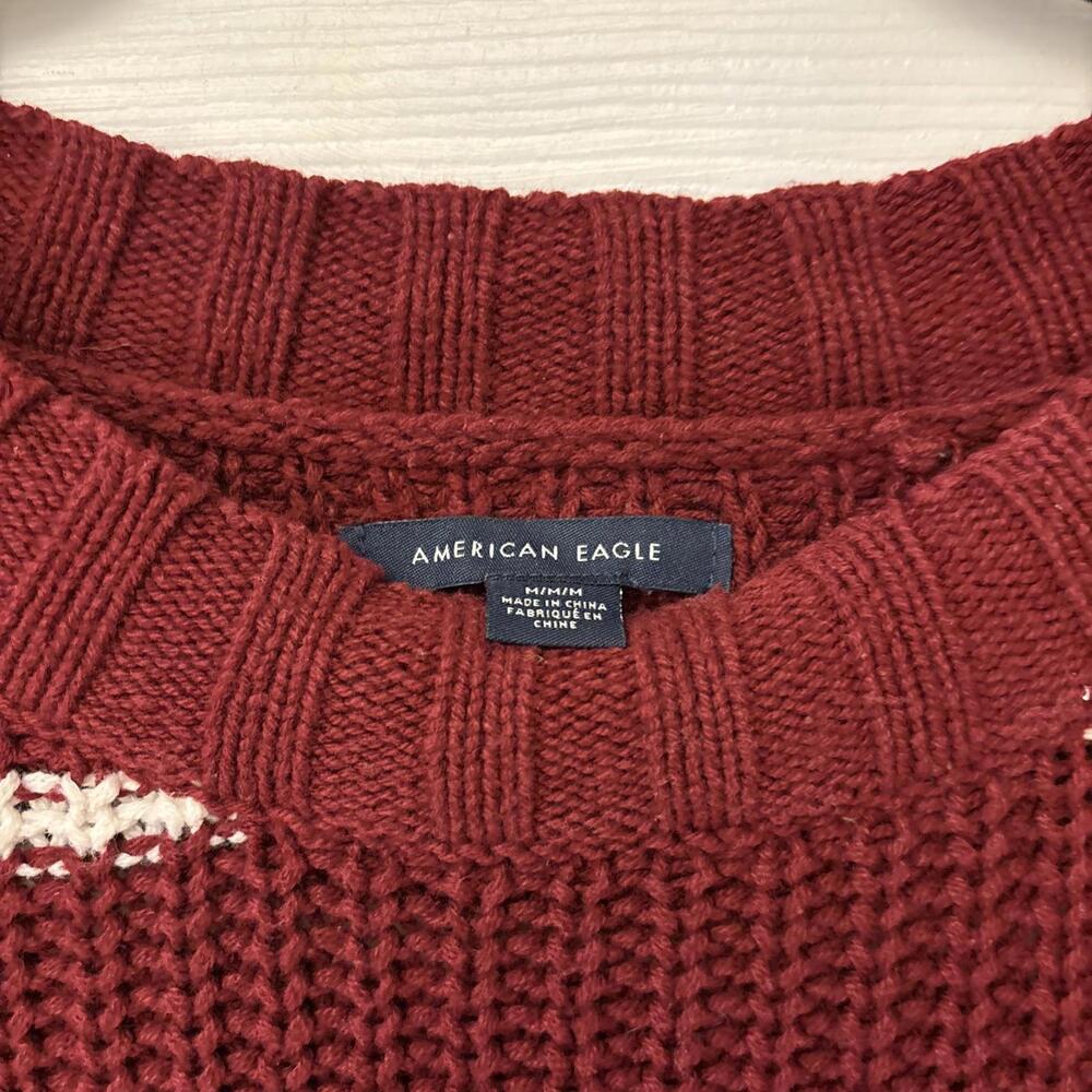 American Eagle Outfitters Sweater Womens Medium Maroon White Striped Knit Cotton - Picture 4 of 6